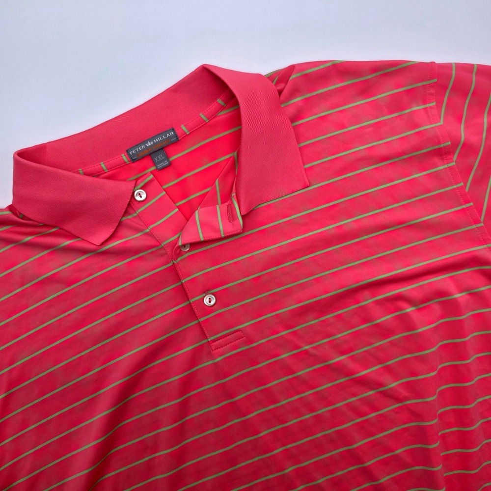 Peter Millar Summer Comfort Mens XXL Polo Shirt Pink‎ Green Striped MS15EK10